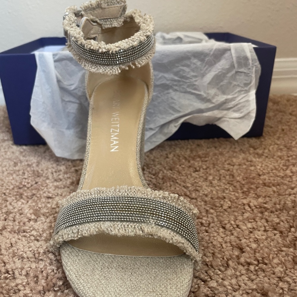Nwot Stuart Weitzman Chaingang Canvas Frayed Sand… - image 1